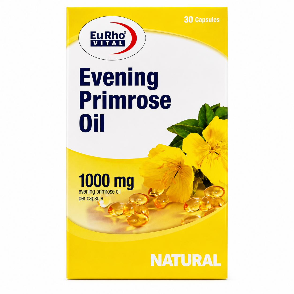 کپسول ژلاتینی روغن گل مغربی یوروویتال ۱۰۰۰ میلی‌گرم ۳۰ عددی اصل آلمان؛ مکمل تخصصی تنظیم هورمون بانوان و رفع علائم PMS