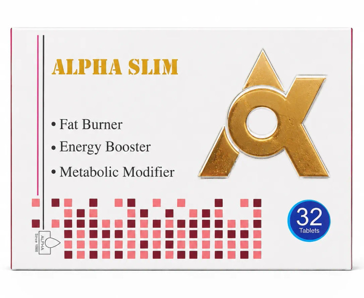 بسته اصلی قرص لاغری آلفا اسلیم ۳۲ عددی سفید با لوگوی طلایی و لیبل اصالت