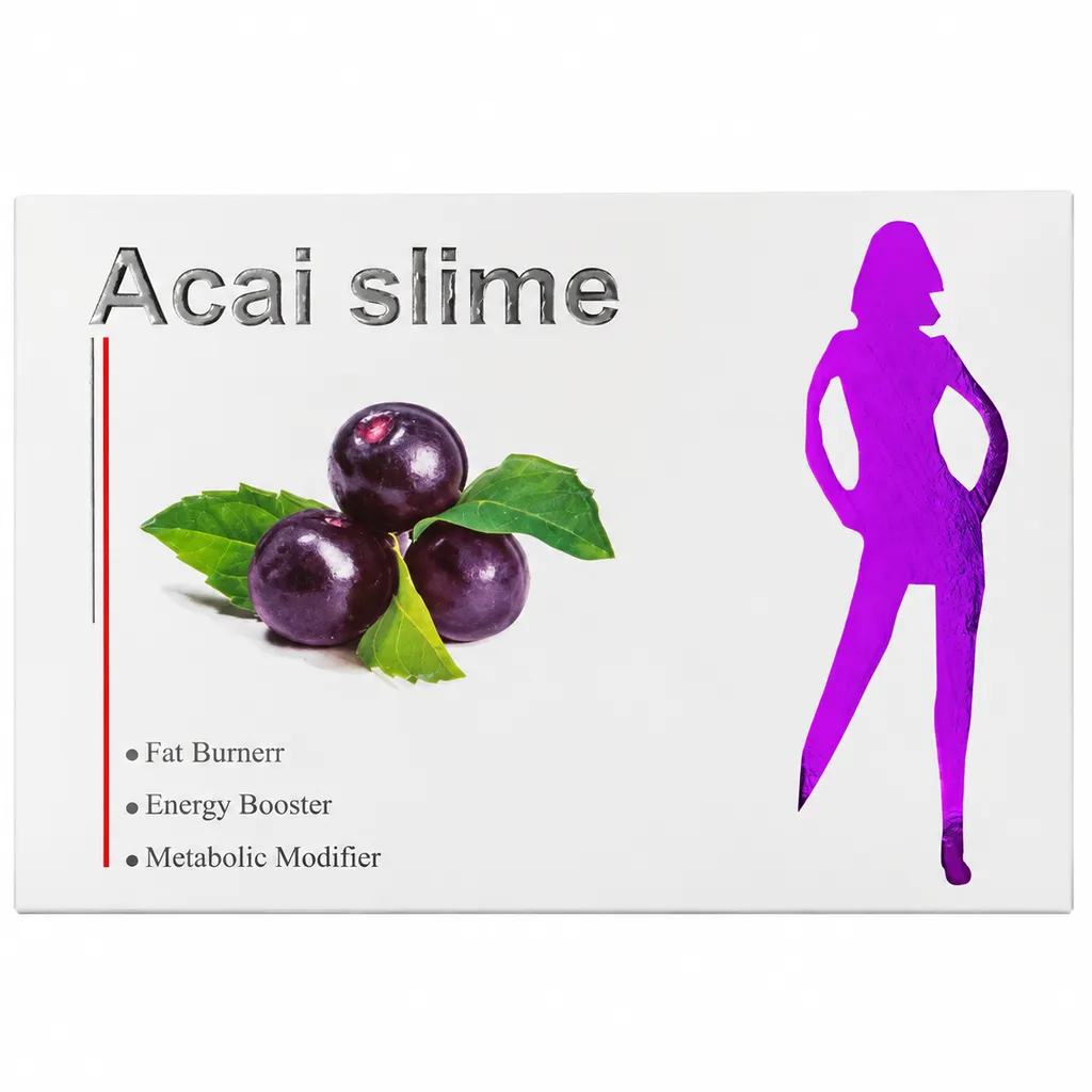 جعبه کپسول لاغری آکای اسلیم ۳۰ عددی اصل Acai Slime با برچسب Fat Burner و Energy Booster"